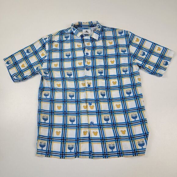 Disney Parks 2023 Mickey Mouse Icon Hanukkah Woven Button Up Shirt Men Sz Small - Picture 2 of 10